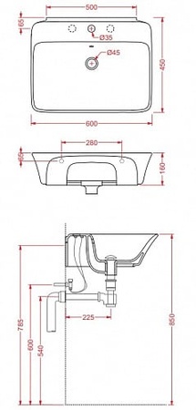 Раковина подвесная/накладная Artceram Cow CWL002 01 00 bi