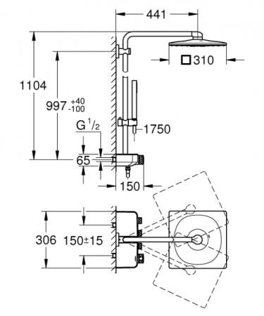 Душевая система с термостатом для настенного монтажа Grohe Euphoria SmartControl System 310 Cube  Duo 1002086359