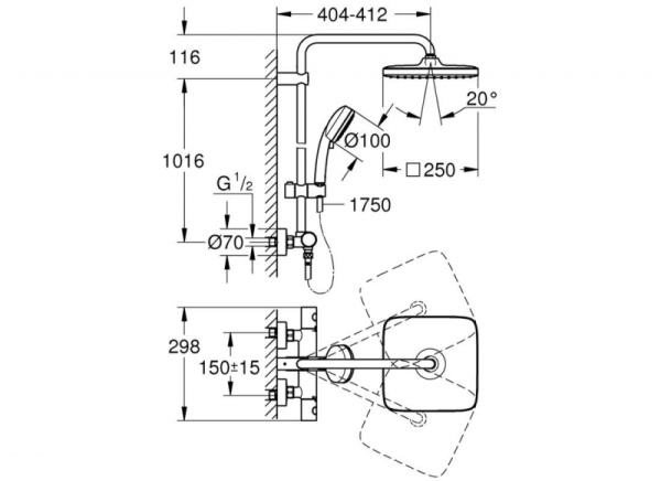Душевая система с термостатом Grohe Tempesta Cosmopolitan 250 26689 000 (26689000) хром