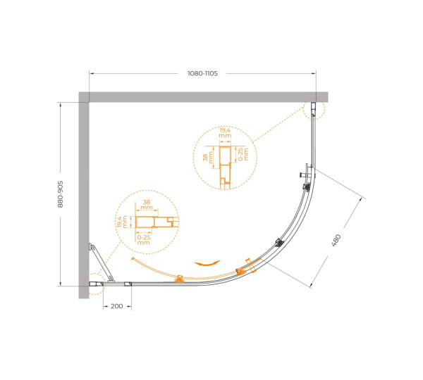Душевой уголок (110х90) CEZARES MOLVENO MOLVENO-RH-1-110/90-C-GM-IV