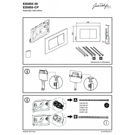 Кнопка смыва Jacob Delafon E20858-CP хром