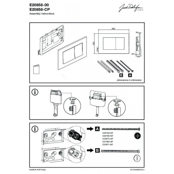 Кнопка смыва Jacob Delafon E20858-CP хром