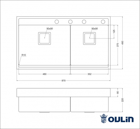 Кухонная мойка (87х49) Oulin OL-G6201