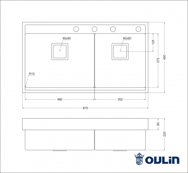Кухонная мойка (87х49) Oulin OL-G6201
