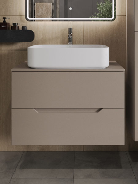 Тумба с раковиной подвесная 80 см, Orange Line Li-80TuLMDF+B07-600W латте/белый