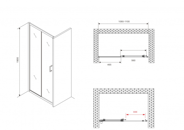 Душевая дверь (110х190) ABBER Schwarzer Diamant AG30110B5 черный, раздвижная