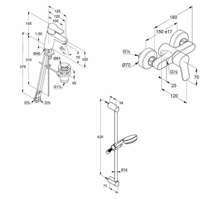 Набор смесителей 3 в 1 Kludi Pure&Easy 378450565