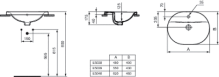 Раковина встраиваемая сверху Ideal Standard Connect (55x38) E504701