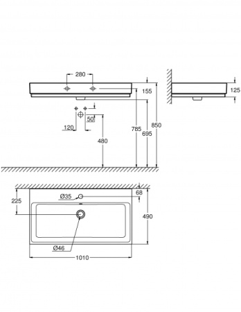 Раковина подвесная (1010х49см) Grohe Cube Ceramic 39386 00H (3938600H)
