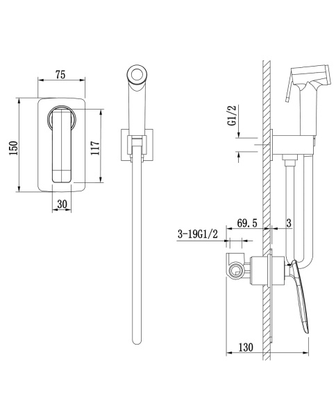 Смеситель встроенный с гигиеническим душем Timo Helmi 4089/00-16SM