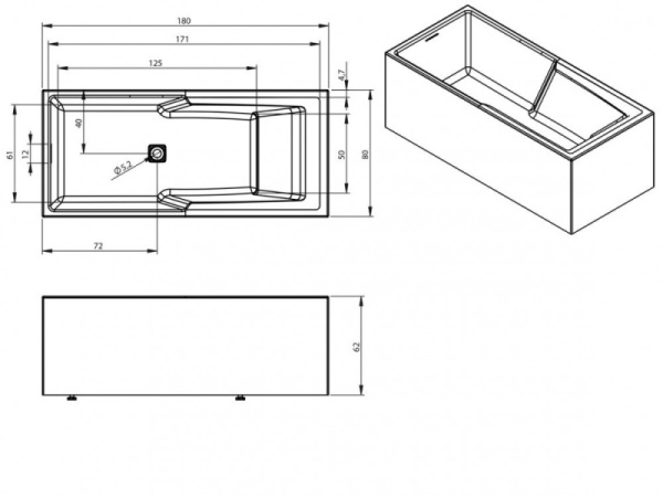 Ванна акриловая Riho Still Shower Plug & Play (180x80) R B103009005