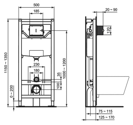 Комплект унитаз + инсталляция Ideal Standard Connect Air Prosys K819501PA15