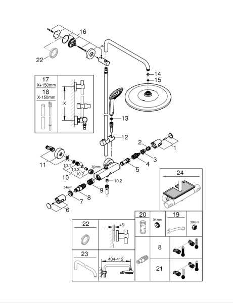 Душевая система с термостатом для настенного монтажа Grohe Euphoria System 310 26723 000 (26723000) хром