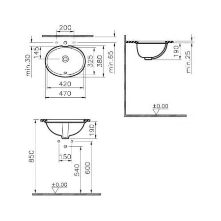 Раковина встраиваемая снизу (47x38) VITRA Arkitekt S20 6039B003-0012