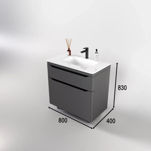 Тумба под раковину Style Line Марелла 80 Люкс Plus СС-00002403 серый матовый