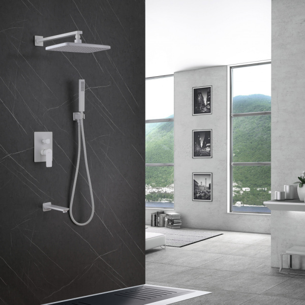 Душевой комплект ABBER Weiss Insel AF8017FW скрытого монтажа с изливом, белый матовый