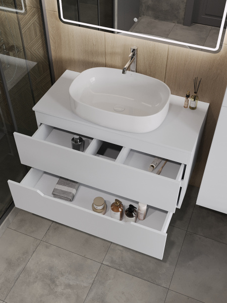 Тумба с раковиной подвесная 100 см, Orange Line Li-100TuwMDF+B08-600W белый