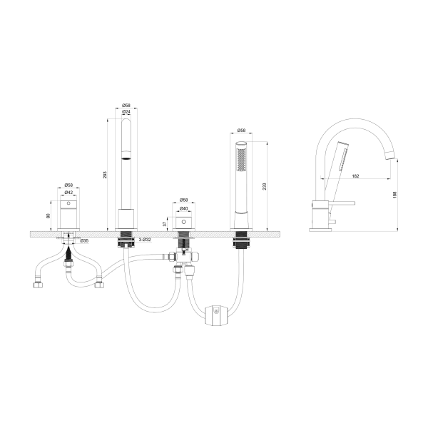 Смеситель на борт ванны Y , никель матовый