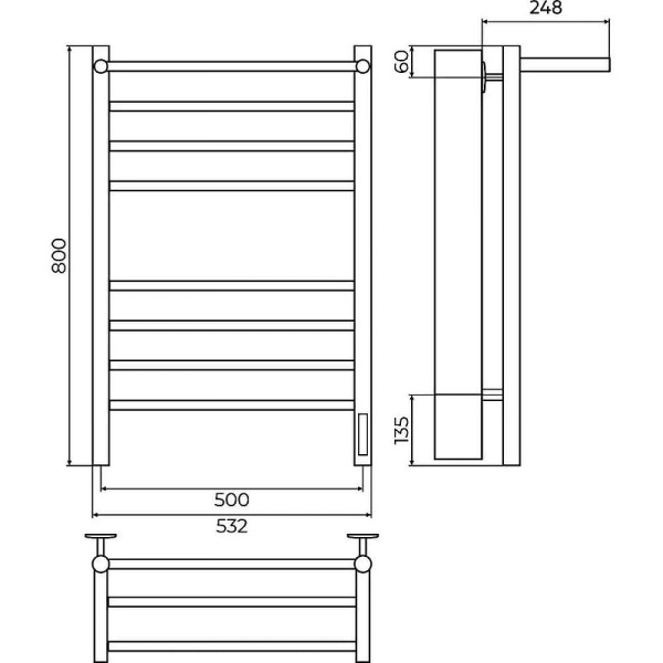 Полотенцесушитель электрический с полкой (50х80) П8 Terminus Аврора 4670078556974 черный