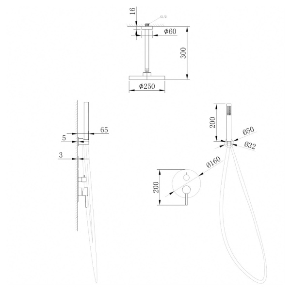 Душевой комплект ABBER Emotion AF8821NG скрытого монтажа без излива, никель