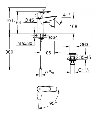 Смеситель для раковины Grohe BauEdge New 23908 001 (23908001) хром