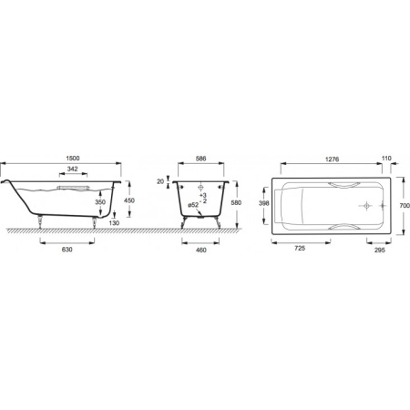 Чугунная ванна (150x70) Jacob Delafon Parallel E2949-00