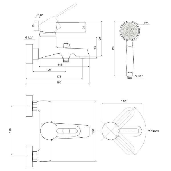 Смеситель для ванны Славен Город Т СЛ-ОД-Т30
