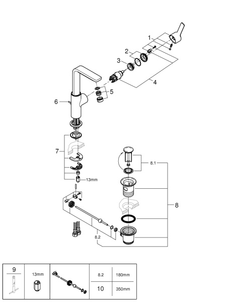 Смеситель для раковины Grohe Lineare New 23296 AL1 (23296AL1) темный графит матовый