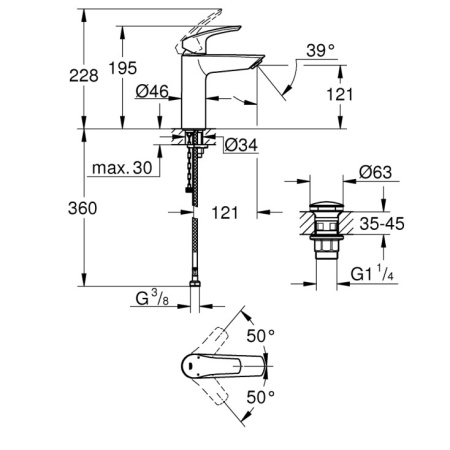 Смеситель для раковины с донным клапаном Grohe Eurosmart New 23989 003 (23989003) хром