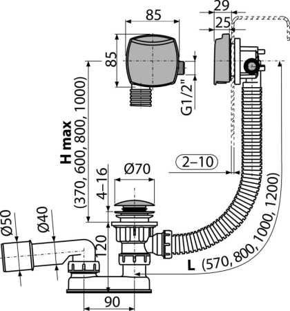 Слив-перелив для ванны AlcaPlast A508CKM