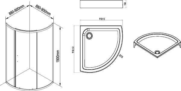 Душевой уголок Am.Pm Orange Solo Slide W54G-315-090MT64