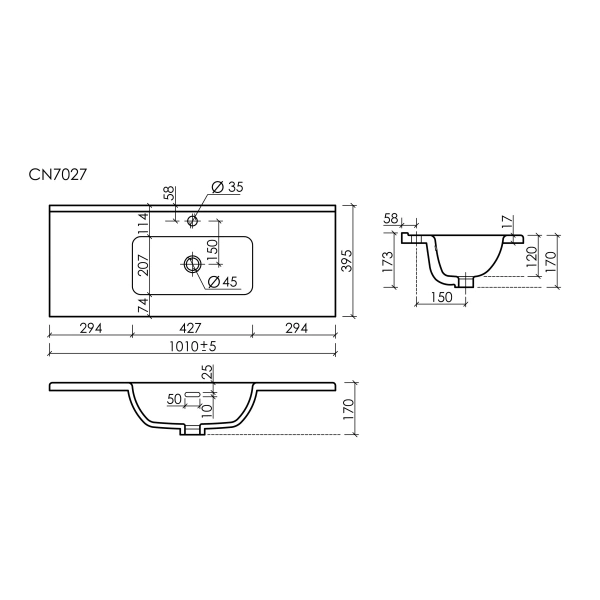 Раковина встраиваемая сверху (101х39,5) Ceramica Nova Compact CN7027