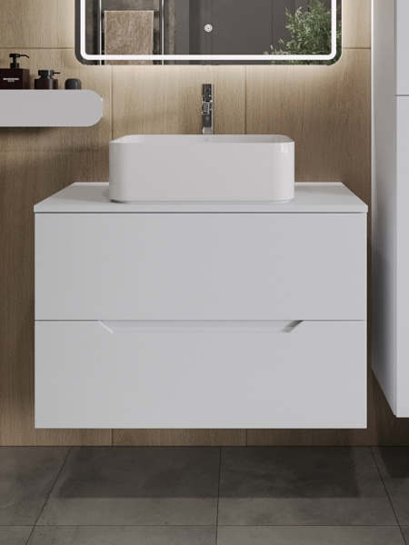 Тумба с раковиной подвесная 80 см, Orange Line Li-80TuwMDF+B02-460W белый