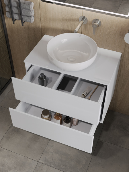 Тумба с раковиной подвесная 75 см, Orange Otto Ot-75TuMDF+B07-420W белый глянец