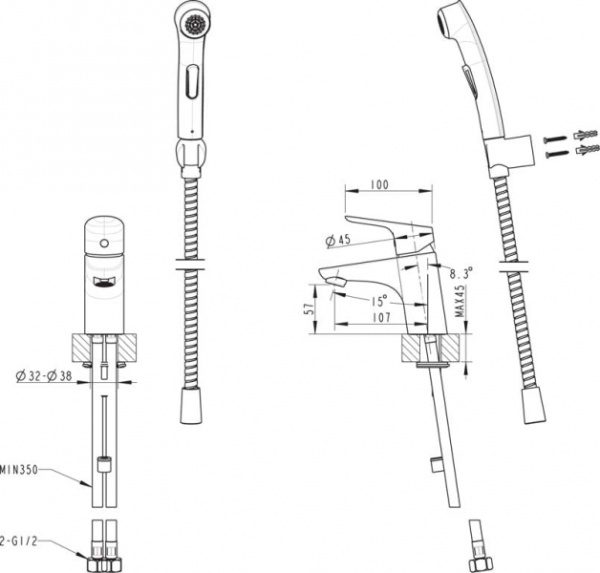 Гигиенический душ с настенным держателем Bravat (D91112CP-RUS)