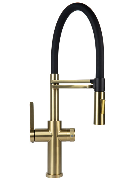 Смеситель для кухни однорычажный с каналом для питьевой воды и гибким изливом Agger Elegant A3252599 золото матовое