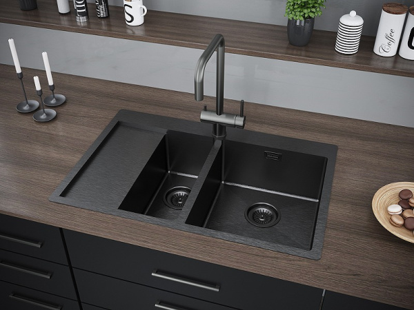 Кухонная мойка Paulmark Union PM537851-GMR вороненая сталь правая