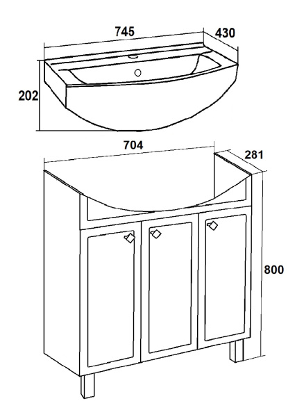 Тумба под раковину Runo мята Римини 75 (00-00001275)