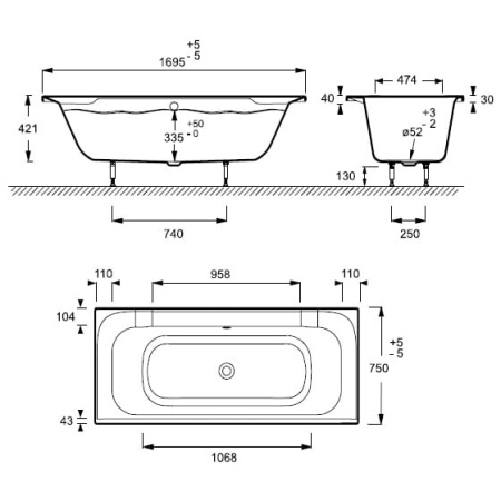 Ванна акриловая Jacob Delafon Doble 170x70 E6D011-00