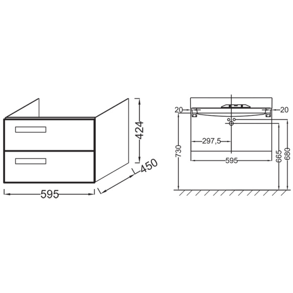 Тумба с раковиной 60 см Jacob Delafon Rythmik EXQ112-Z-00+EB1301-G1C