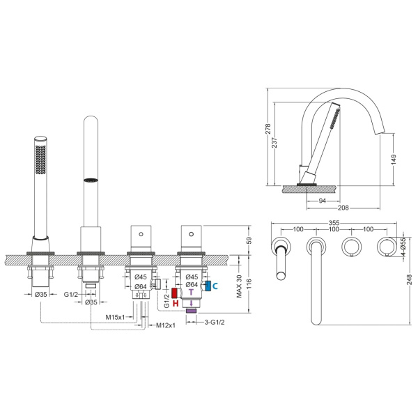 Смеситель термостатический на борт ванны Timo Saona 2330/18Y