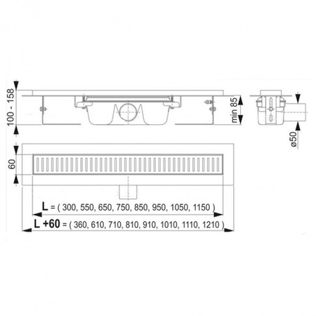 Водоотводящий желоб AlcaPlast APZ1001-850
