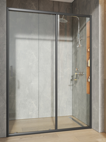 Душевая дверь (140,5х190) Orange E02-140TB матовый черный