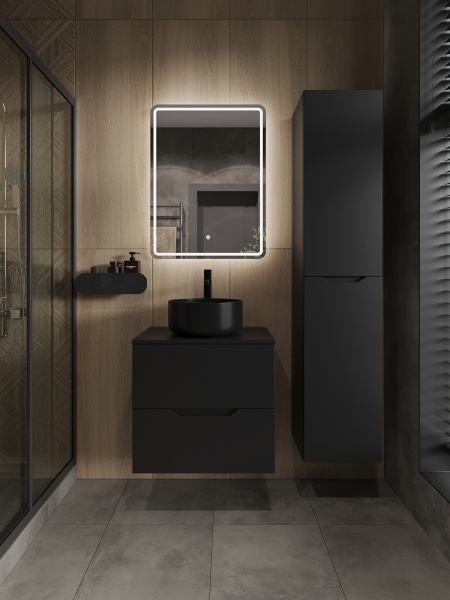 Тумба с раковиной подвесная 60 см, Orange Line Li-60TubMDF+B07-345B черный