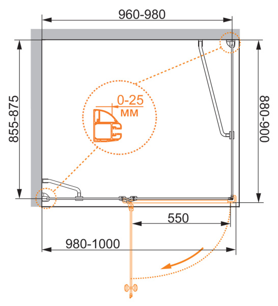 Душевой уголок (100х90) CEZARES VERONA VERONA-W-AH-1-100/90-P-Cr-L