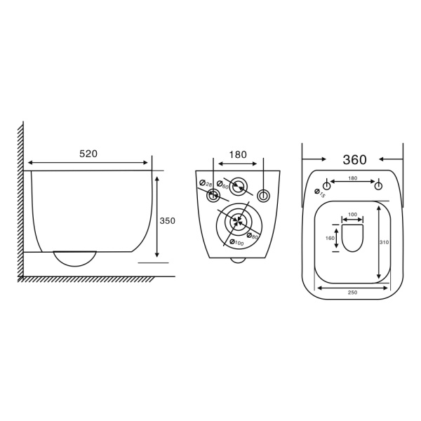 Унитаз ABBER Rechteck AC1217 подвесной белый, безободковый, смыв торнадо