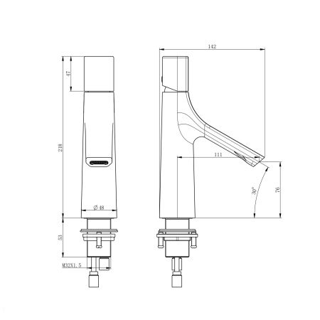 Смеситель для раковины WONZON & WOGHAND The ONE, темный графит WW-H010-BGG