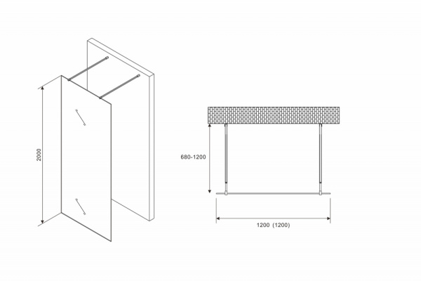 Душевая перегородка (120х200) ABBER Immer Offen AG68120B8 черный