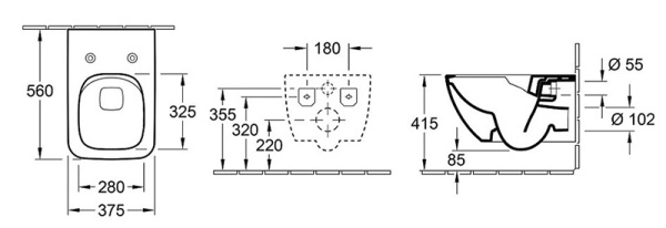 Унитаз подвесной безободковый Villeroy&Boch Legato 5663RSR1, с крышкой сидением Legato 9M95S101