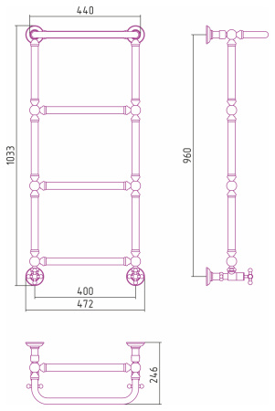 Полотенцесушитель Водяной Сунержа Ренессанс 1386 (96х40) Шампань 020-0281-9640